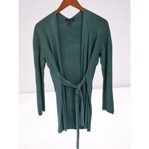 Eileen Fisher Cardigan Ribbed Cotton Open Front Belt Sweater Green Blue Size XXS